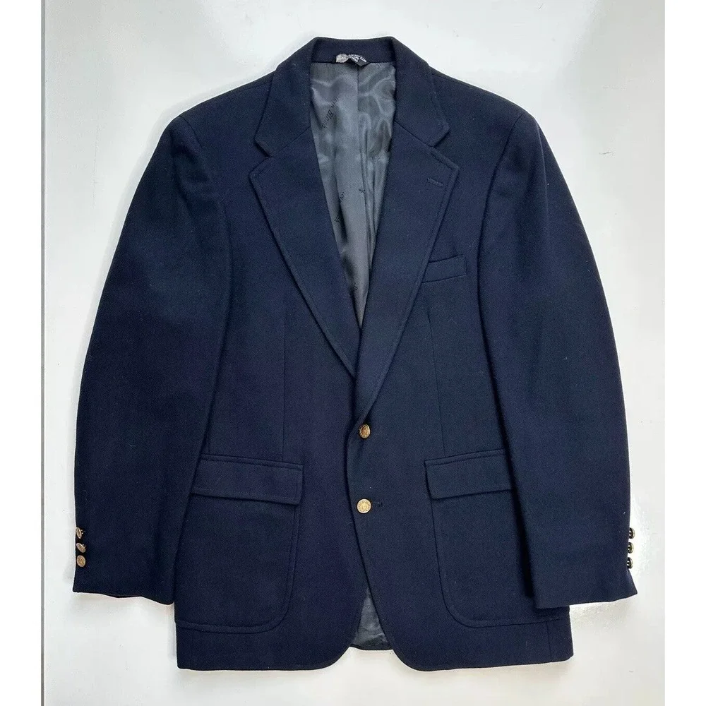 Stein Bloch Navy Blue Heavy Wool Sport Over‎ Coat Gold Buttons / Men's Size 40 R